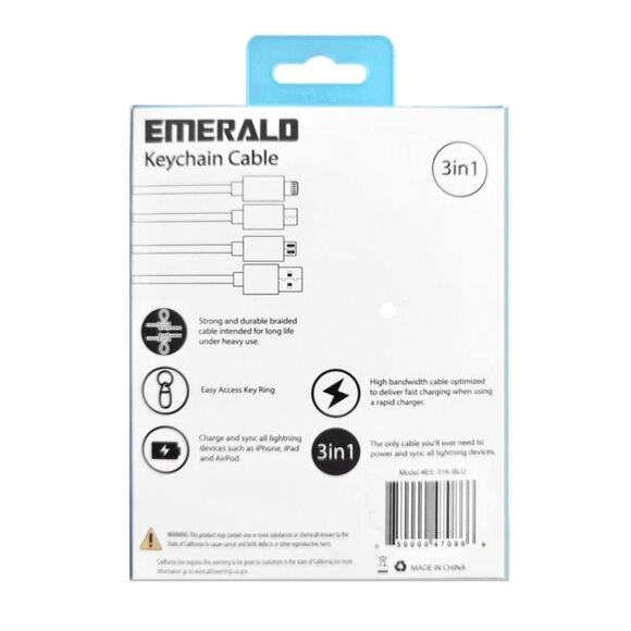 Emerald 3-in-1 Keychain Charging Cable - Picture 6 of 6